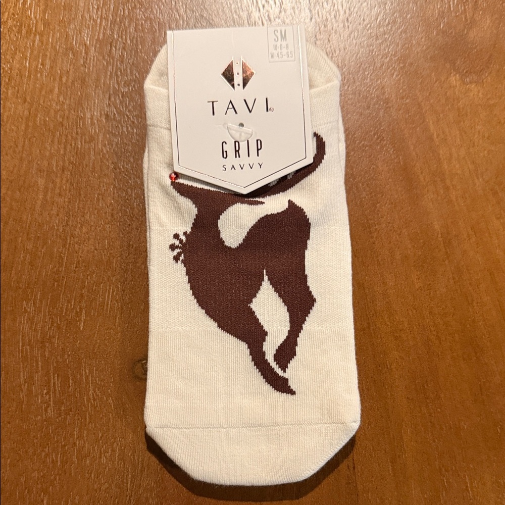 Tavi Cream and Brown Grip Socks